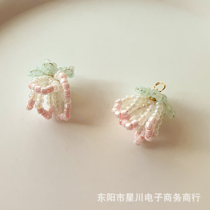 여름 신선한 수제 DIY 그라디언트 작은 복숭아 꽃 마감재 달콤한 원피스 손으로 바느질 장식 액세서리 가공