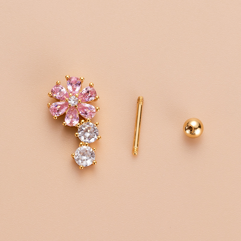 4g Weight Zircon Inlay Material Ear Studs Classification 1 Piece Quantity 1 Piece 316L Stainless Steel Copper Zircon Ear Cartilage Rings & Studs Heart Shape Flower Waterproof Non Tarnish Surgical Steel Women'S