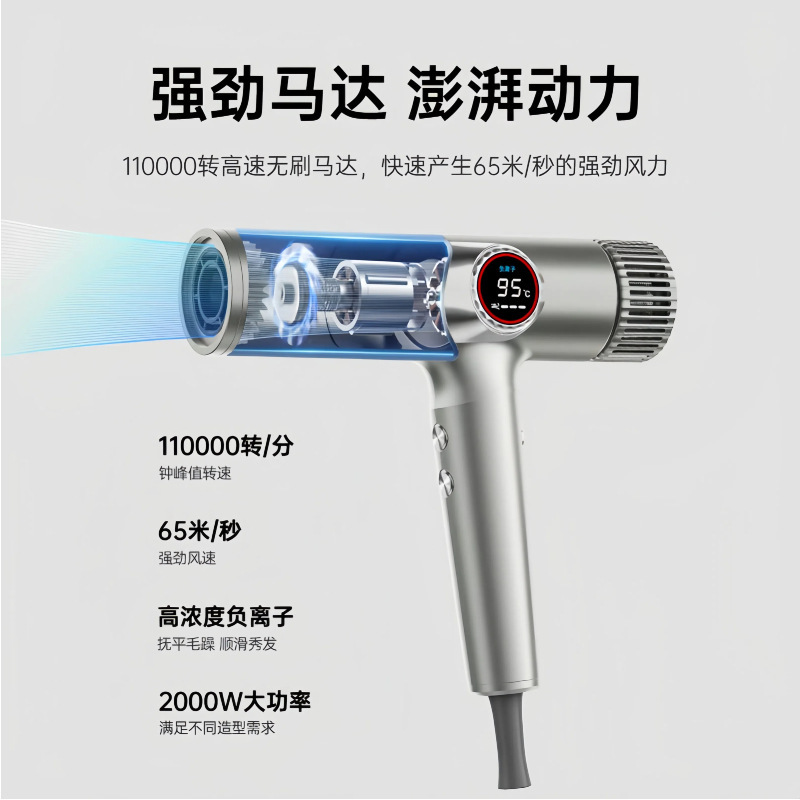 Kangfu 高速ブラシレスヘアドライヤー家庭用ヘアドライヤーマイナスイオンは髪を傷つけません強風ヘアサロン専用ヘアドライヤー|undefined