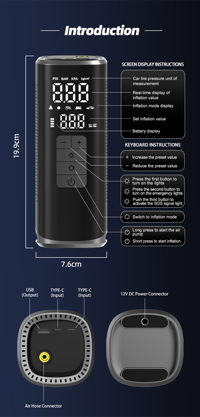 25-Cylinder Vehicle-Mounted Wireless Portable Multi-Function Digital Display Air Pump for Cars and Electric Vehicles, Multi-Tire Electric Inflator