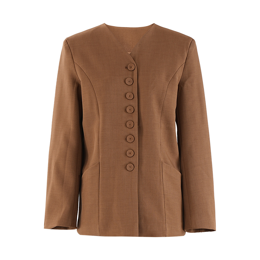 Elegant Women's Pant Set V-neck Single-breasted Suit Two-piece Set_voghion.com