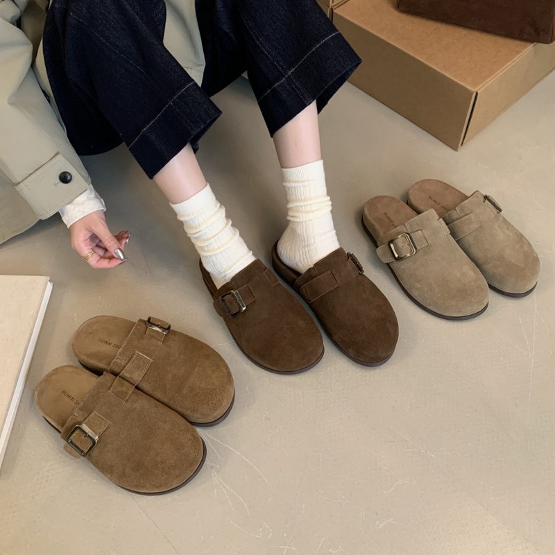 复古包头软木半拖鞋女鞋子2025新款秋季懒人一脚蹬休闲厚底勃肯鞋|undefined