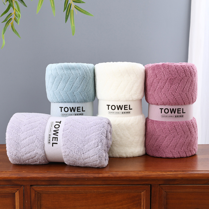 Cross-border coral fleece towel with wheat stripe pattern, thickened and absorbent, adult face towel, beach towel Cross-border coral fleece towel with wheat stripe pattern, thickened and absorbent, adult face towel, beach towel