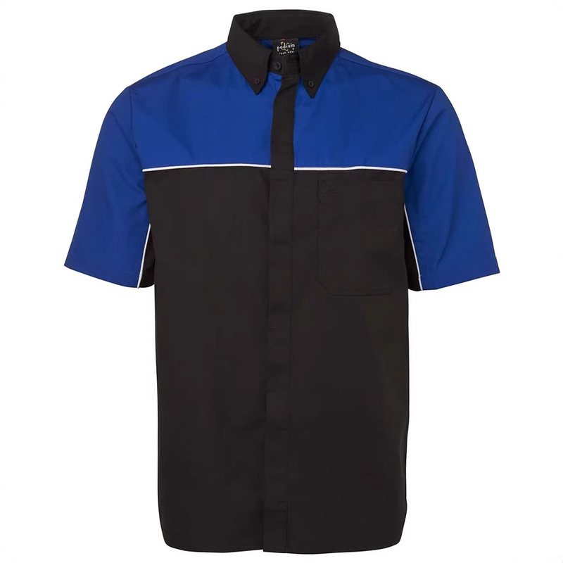 Custom Men's Original 65% Polyester 35% Cotton Color-Block Button-Down Full-Button Hidden Placket Crew Style Lining