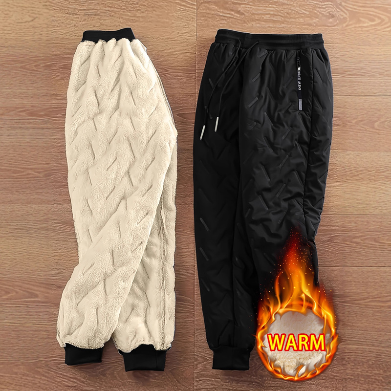 Men's Casual Fleece-Lined Thick Heavy Winter Warm Jogger Pants with Cuffs