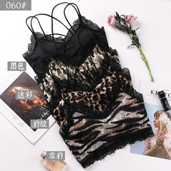 新款女士豹紋裹胸帶胸墊抹胸加肥加大碼內衣蕾絲吊帶背心運動美背