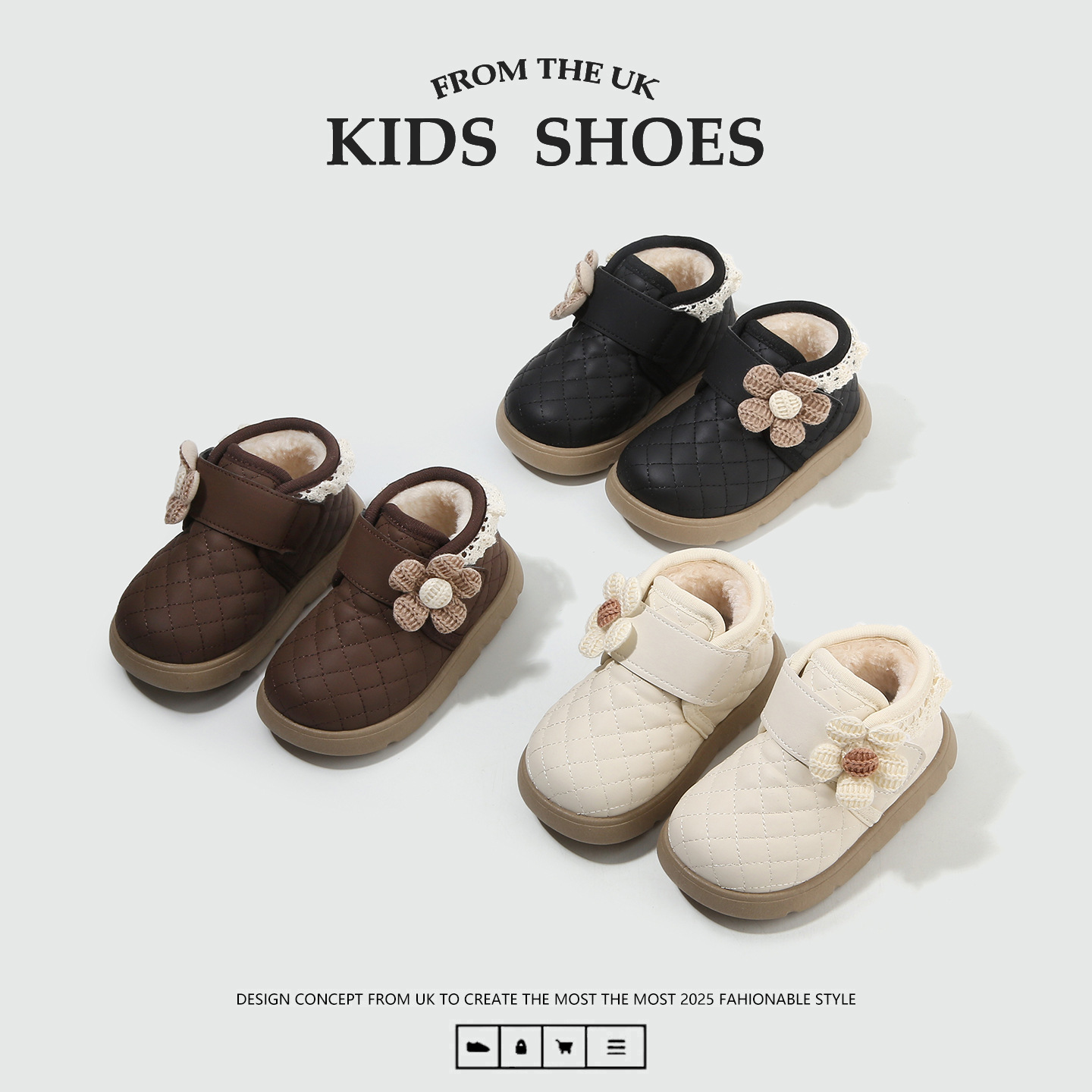 Baby Girl's Flower Cotton Shoes Fleece-Lined Thickeneded Toddler Shoes Kidsren's Shoes Warm Shoes Large Cotton 1-6 Years Old Cotton Boots Snow Boots