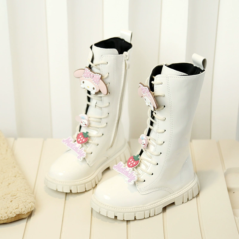 Детские сапоги Kuromi 2025: популярные блестящие высокие сапоги из кожи для девочек и мальчиков на осень-зиму