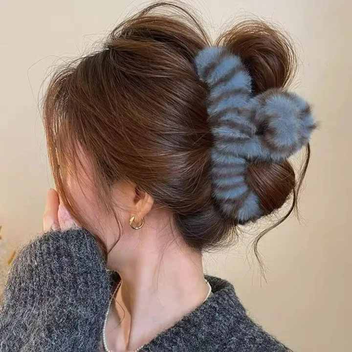 62#Blue and brown striped plush toy, approximately 13cm