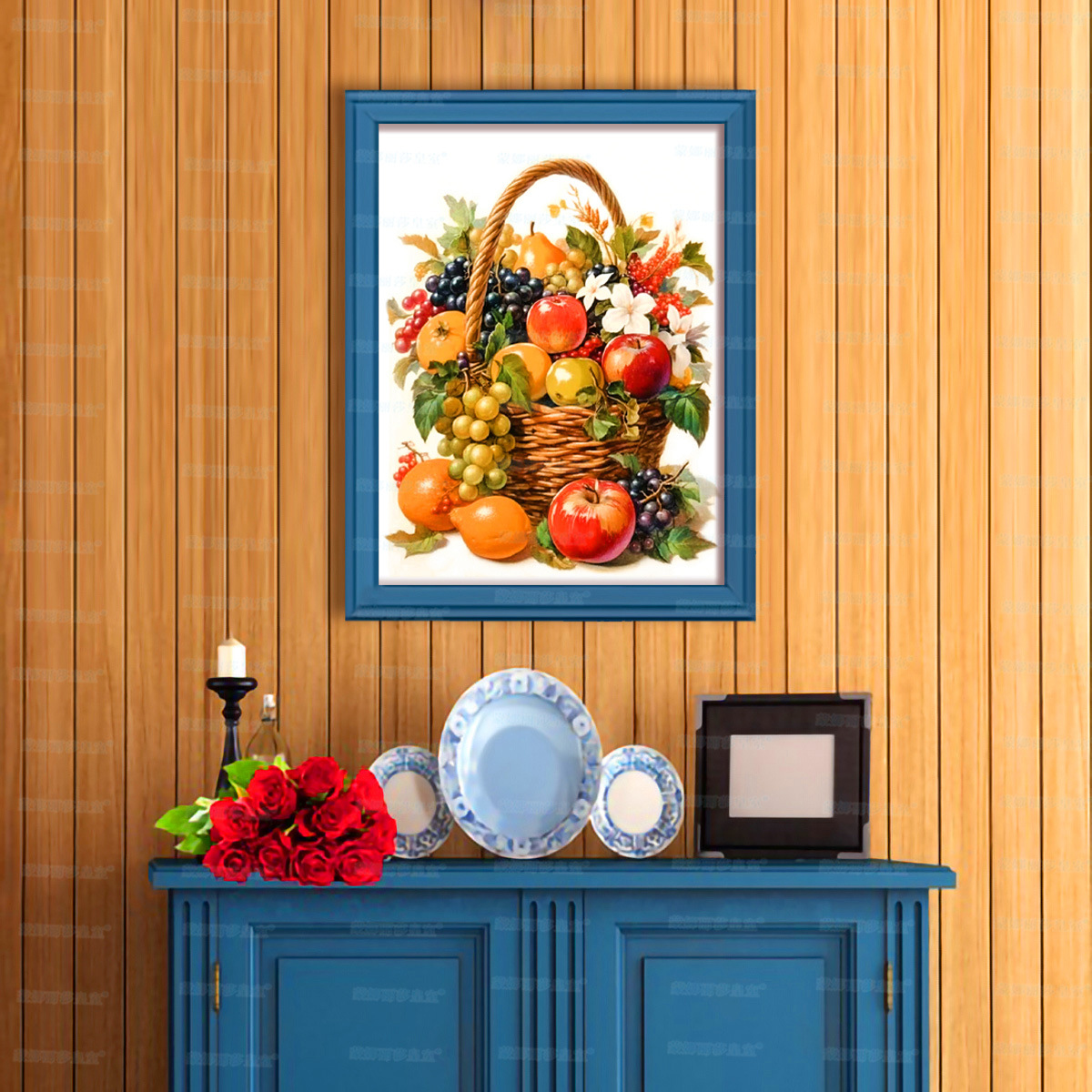 Mona Lisa Real Cesta de frutas de bordado cruzado Pequeñas piezas estéticas paisajes de sueño Decoración de mesa de cocina bordada a mano image 3