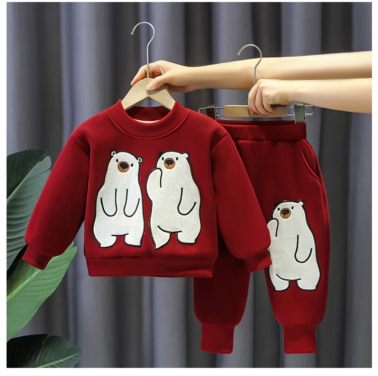 Boys Handsome Middle and Young Children's Baby 2023 New Winter Fashion Plush Thickened Sweater Western Style Two Piece_voghion.com