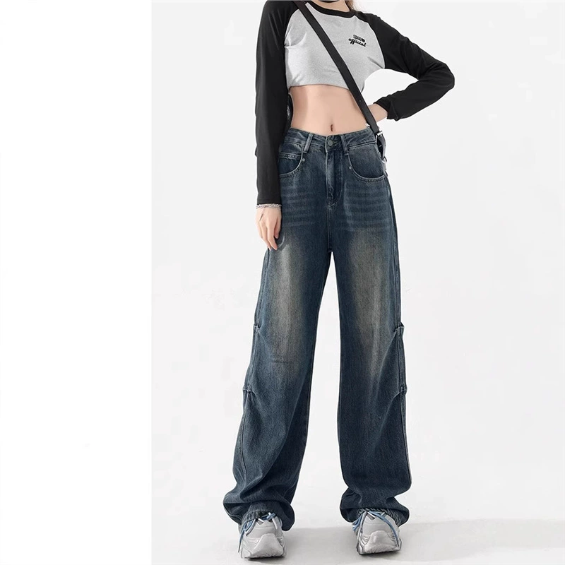 2025 новый весенний и осенний дизайн чувство ниши брюки ретро широкие джинсы для мужчин и женщин рыхлые тощие по-американски