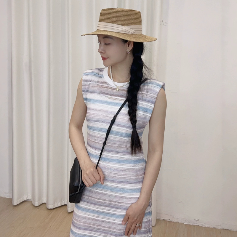 Nordic Minimalist Niche T-Dress! Xh8206 Yarn-Dyed Striped Color-Blocked Slim-Fit Tie-Waist Dress Nordic Minimalist Niche T-Dress! Xh8206 Yarn-Dyed Striped Color-Blocked Slim-Fit Tie-Waist Dress