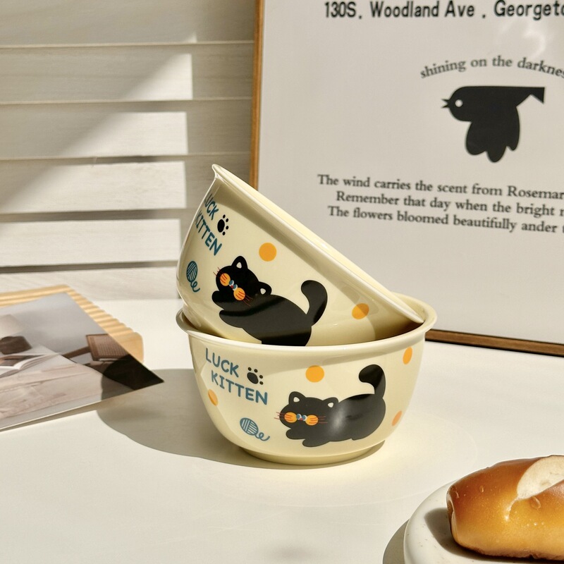 Cute Cat Dish Set Combination Ceramic Bowl Plate Cute and Good-Looking Cat Ceramic Tableware Gift Box