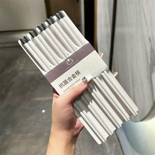 奶油风白色合金筷子家用抗菌防霉防滑高颜值圆顶简约高档快子新款