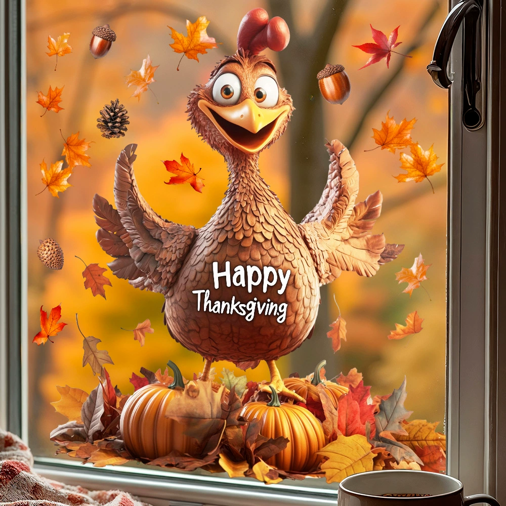 Кросс-граничный раскупаемый набор Thankgiving 3D мультфильм индейка клён лист окно наклейка Декоративная электростатическая наклейка