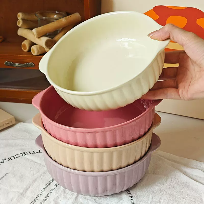 ins风家用高颜值双耳汤碗甜品碗空气炸锅微波炉专用碗水果沙拉碗