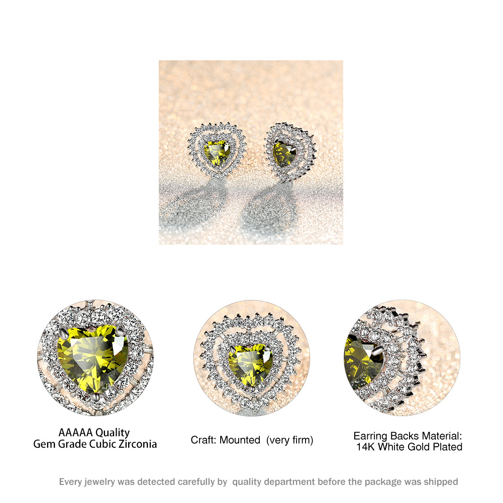 Fashion Heart Shape Copper Inlay Zircon Ear Studs 1 Pair