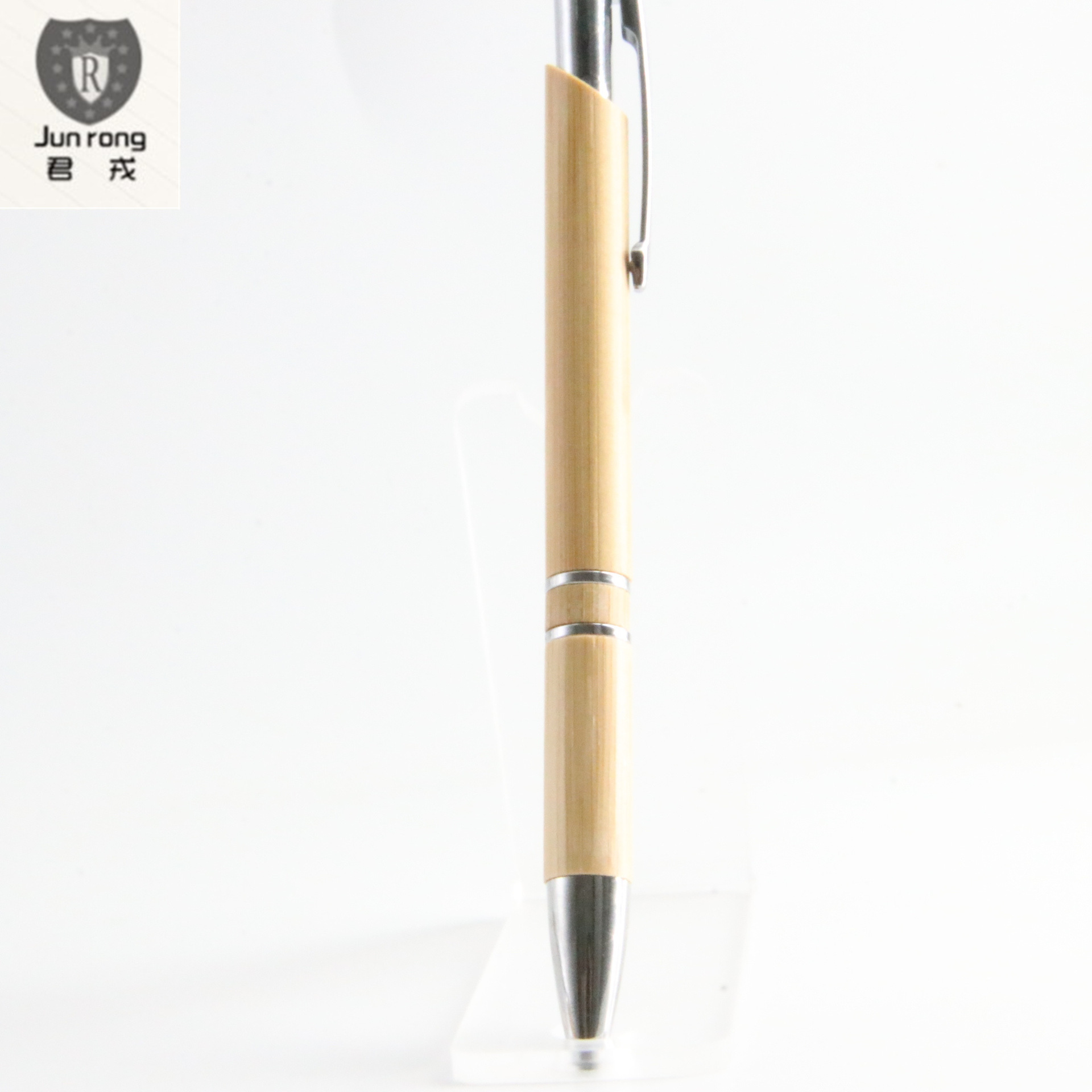 Junrong bambú pluma prensa medio aceite pluma Tonglu Ventas Directas logotipo láser publicidad bolígrafo negro recarga en stock