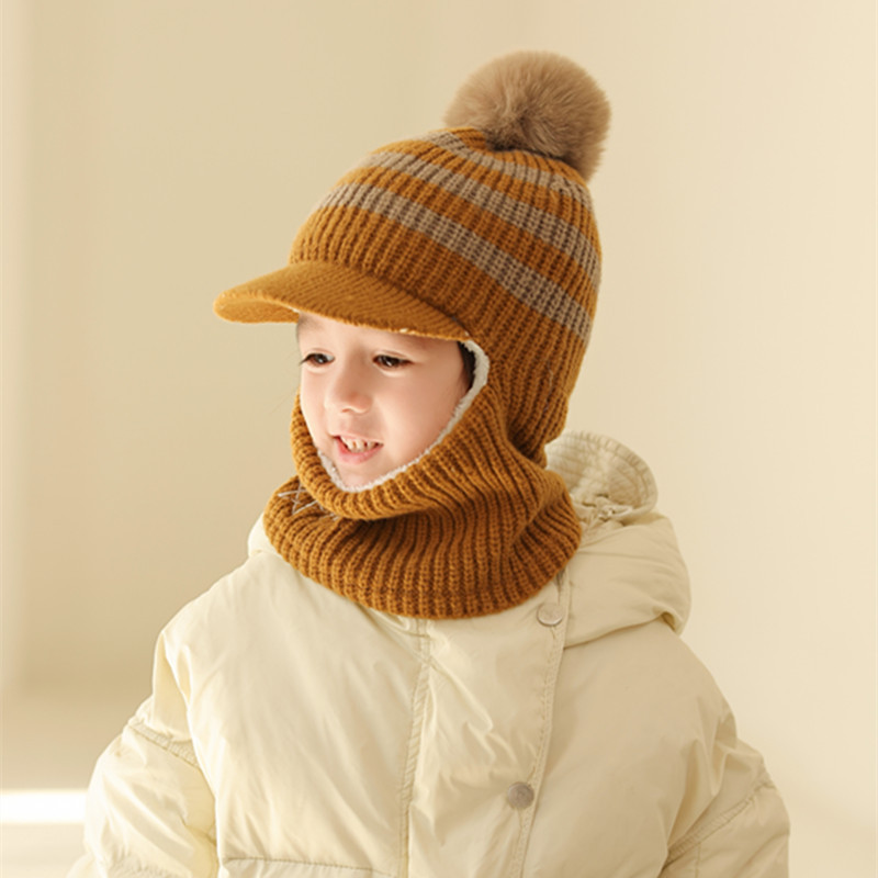 子供の赤ちゃんの帽子秋冬にベルベットをつけて保温毛糸帽を厚くするファッション男女の子供の耳保護顔の一体帽|undefined