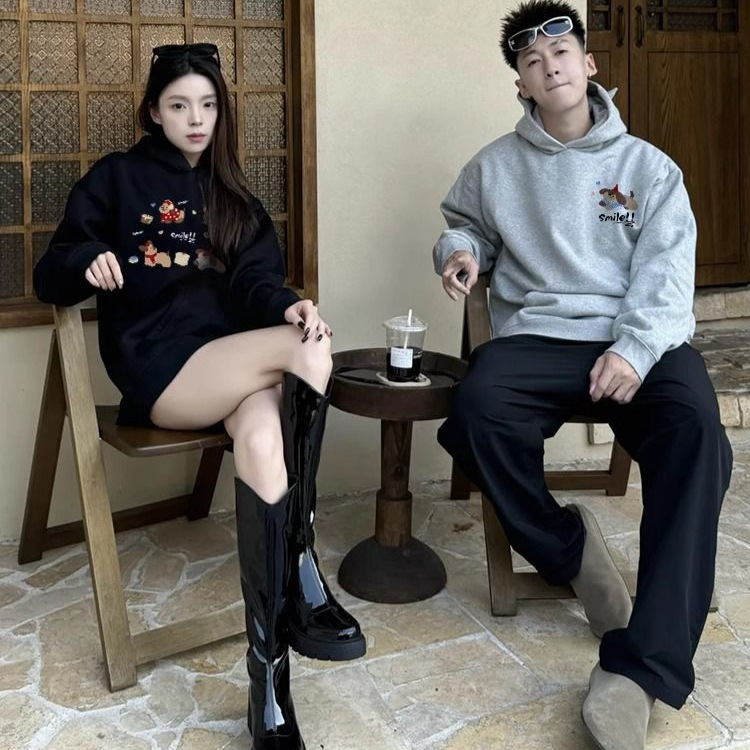 고급 센스 재미있는 커플 옷 봄과 가을 2025 새로운 가을과 겨울 슈퍼 핫 브랜드 양털 재킷 옷