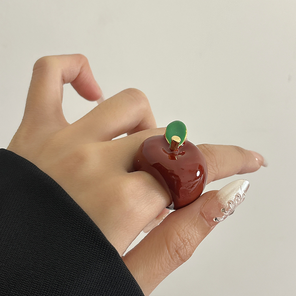 1 Piece Quantity Cute Modern Style Apple Strawberry Alloy Resin Enamel Plating Women's Rings