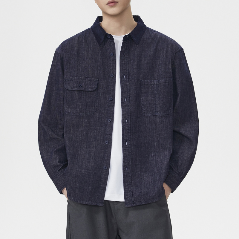 Xintang Men's Clothing | Old Money Style American Retro Lyocell Long Sleeve Shirt for Men, Loose Fit Versatile Casual Shirt