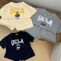 New Children's Cotton Sports Suit Summer Boys and Girls Fashion Cartoon Casual T Two-Piece Baby Short Sleeve Shorts T 