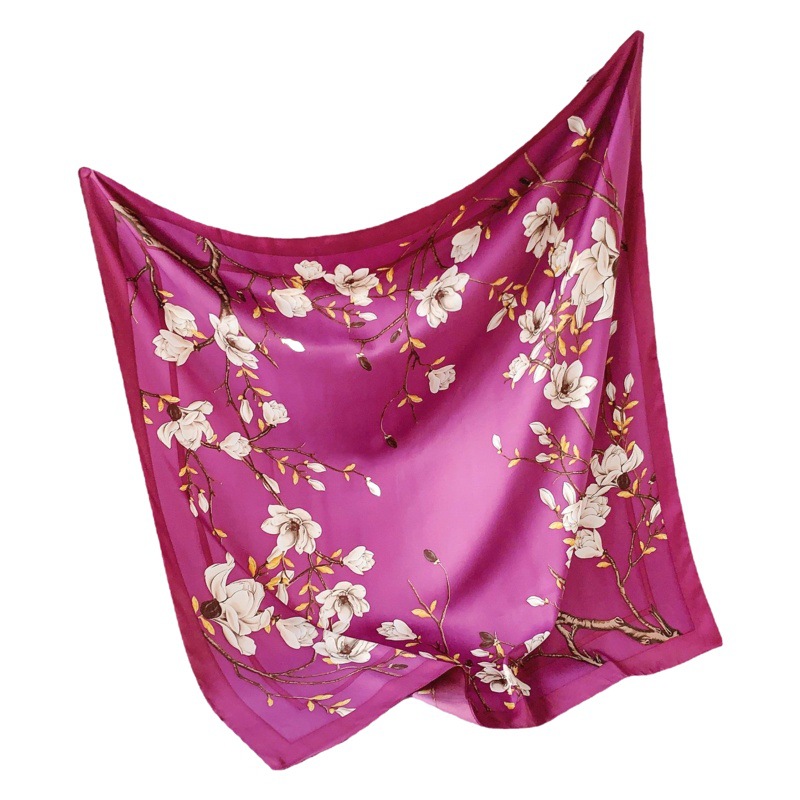 Bufanda de seda estilo coreano de las mujeres Flor de seda artificial bufanda cuadrada grande de moda bufanda de Punta cerrada protector solar 90cm chal exterior al por mayor