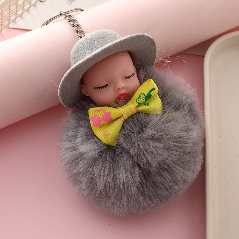 new cross-border top hat sleeping doll keychain pendant cute bow tie artificial rabbit-fur ball doll baobei di small gift
