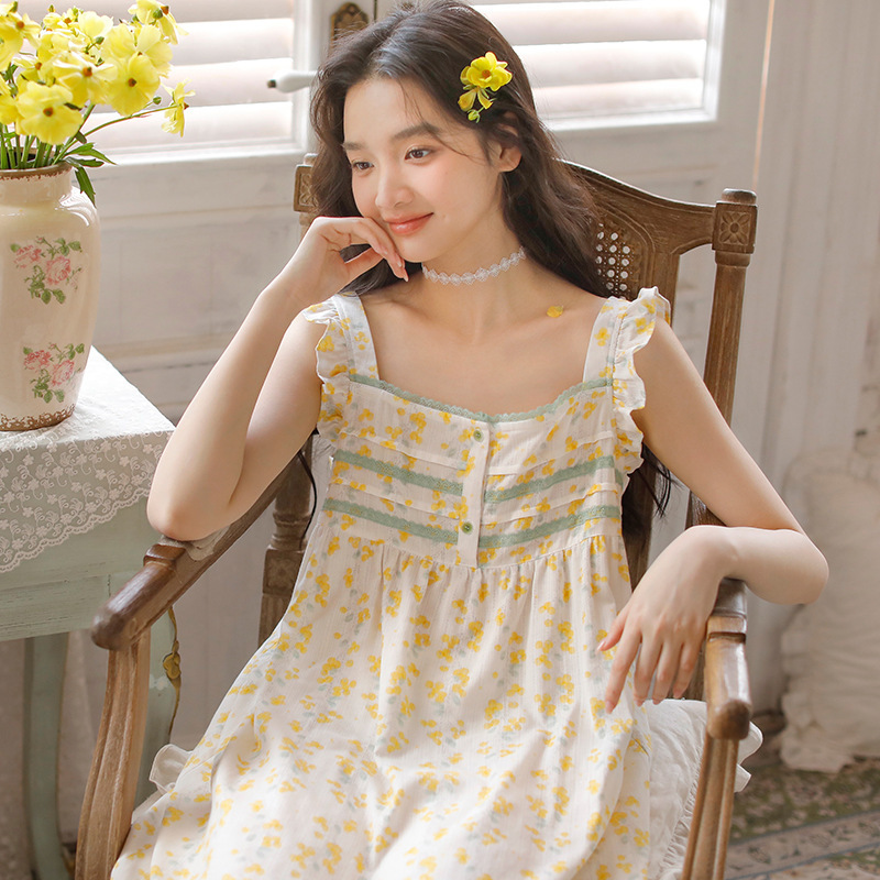 Summer New Sling Women's Floral Sweet Thin Camisole Pajamas Small Home Wear Nightgown