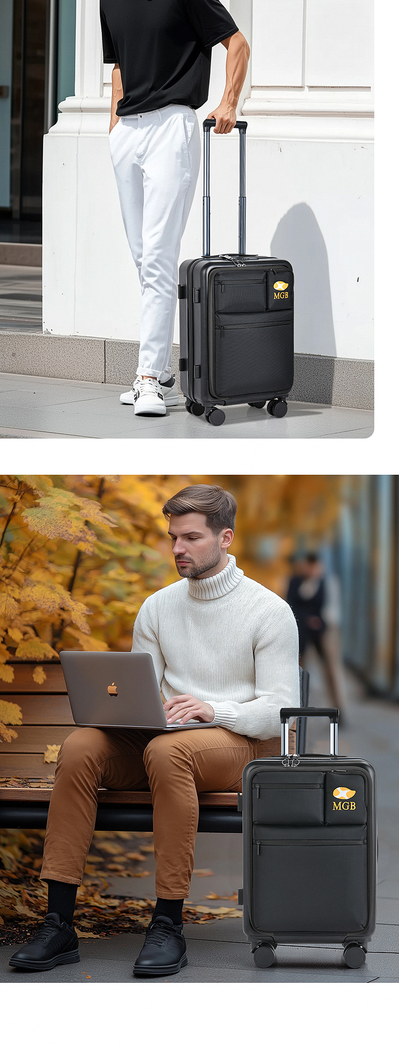 Bộ 3 vali vải Oxford chịu mài mòn, chống sốc, phù hợp công tác — Túi đựng xe đẩy màu đen chi tiết 8