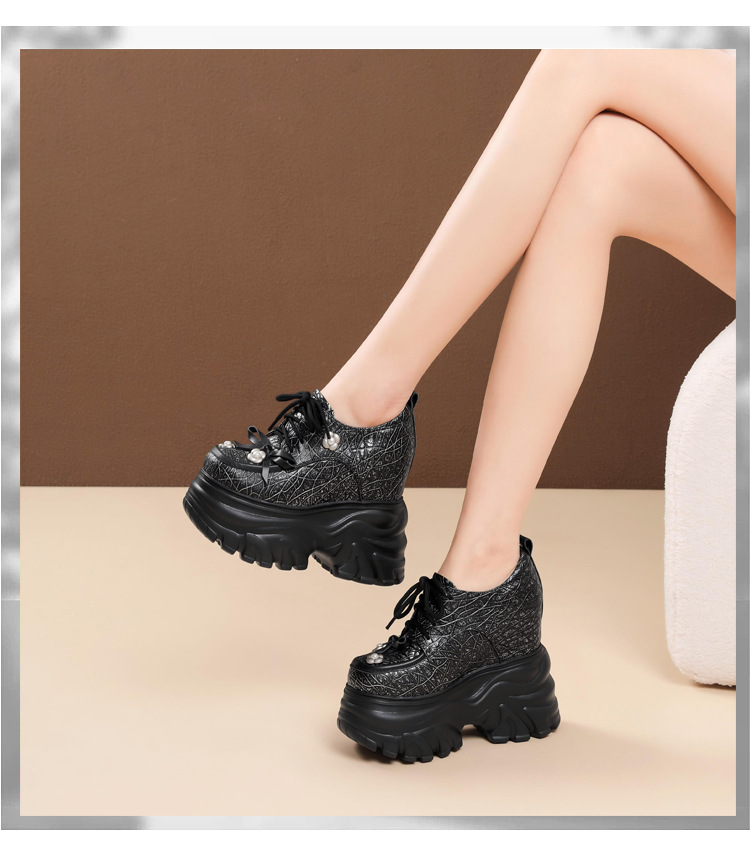 Giày nữ đế xuồng platform nơ bướm cổ điển, dây buộc, mũi sâu, gót 14 cm — màu đen chi tiết 11