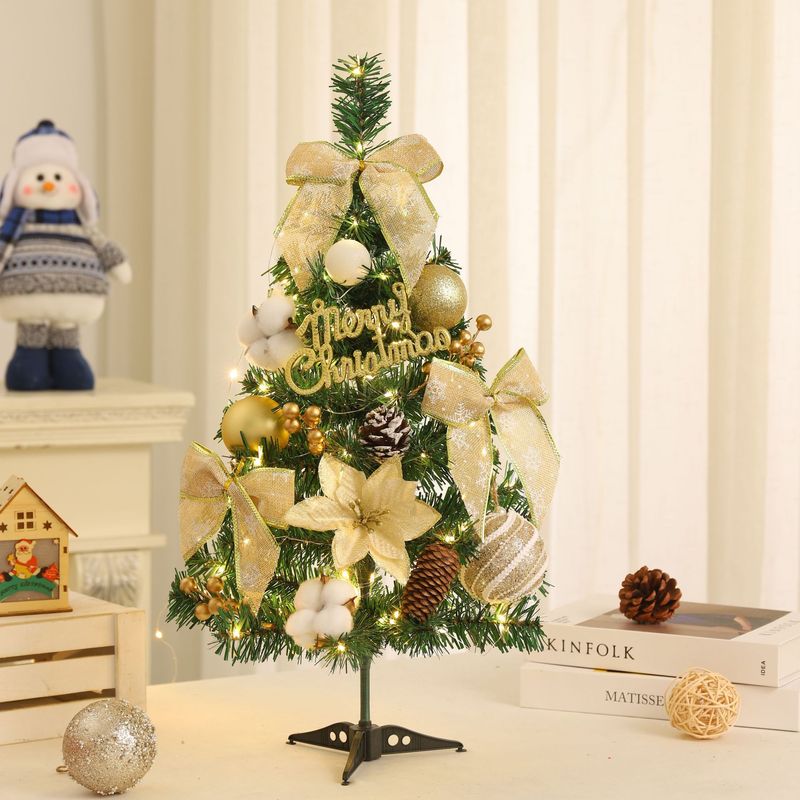 クロスボーダー植毛ミニクリスマスツリーPVCライト付き卓上飾り60cm人工クリスマスツリーセット卸売|undefined