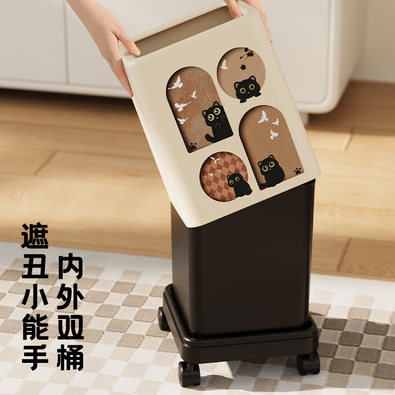 大型ゴミ箱 家庭用 高級感 トイレ キッチン キャスター付き 大容量 蓋付き リビング プラスチック 厚型 収納バケツ|undefined