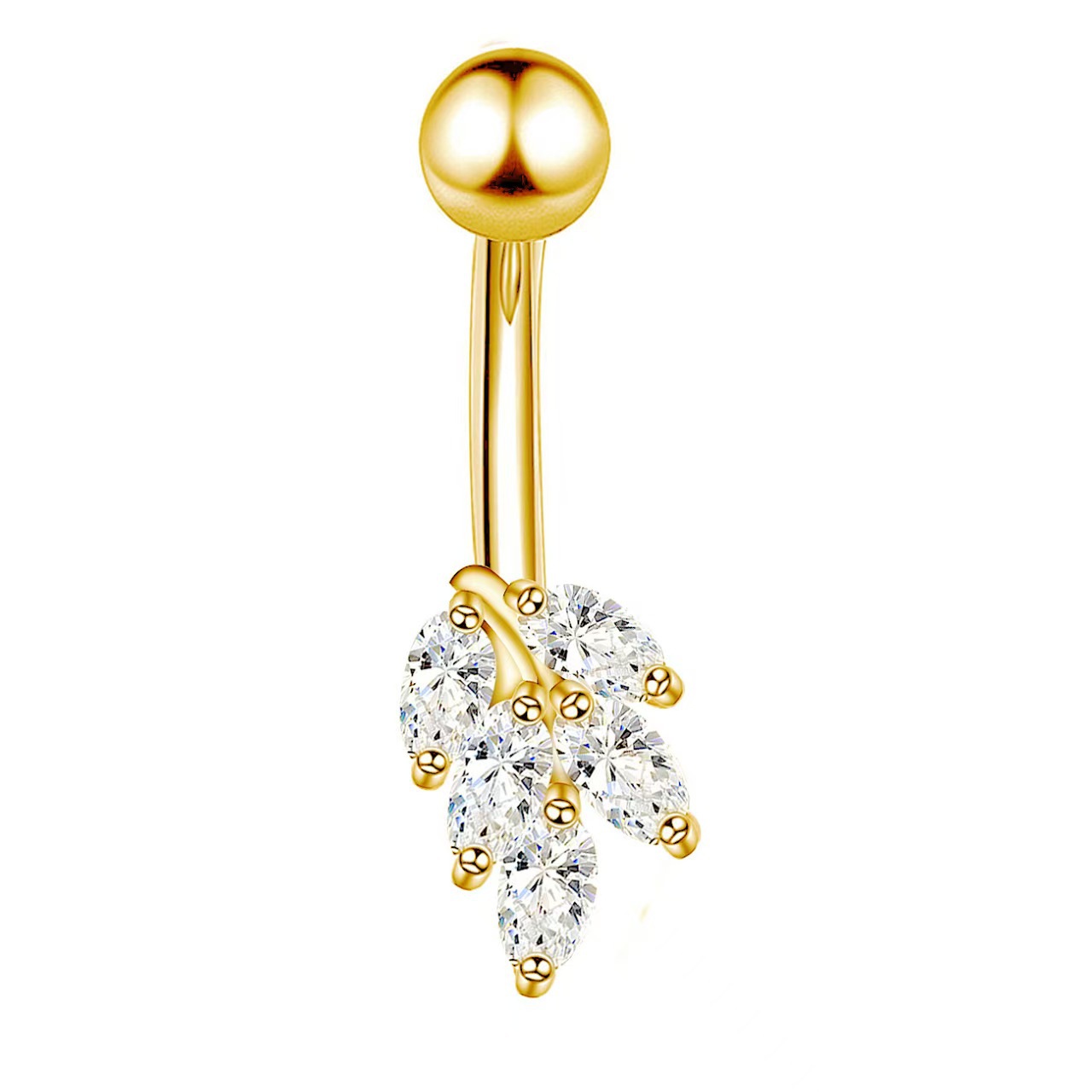 Zircon Bow Leaf Navel Ring Belly Button Ring Piercing Jewelry Wholesale detail image 8
