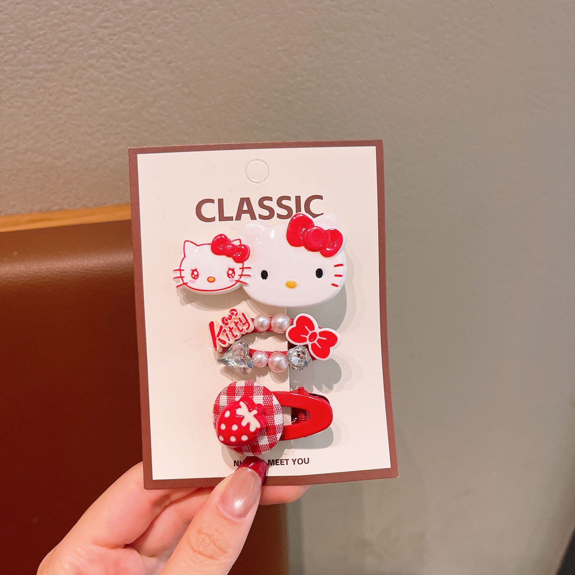 Dulce kt gato cereza ondulado clip de pelo ~ ins japonés y coreano chica sensación de arco estriado clip de nariz de pato clip de pelo roto clip de pelo