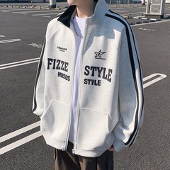 春の新作ユースアメリカンスポーツジャケットトレンディなブランド大きいサイズスタンドカラーカーディガンスウェットシャツメンズルーズカジュアルトップ