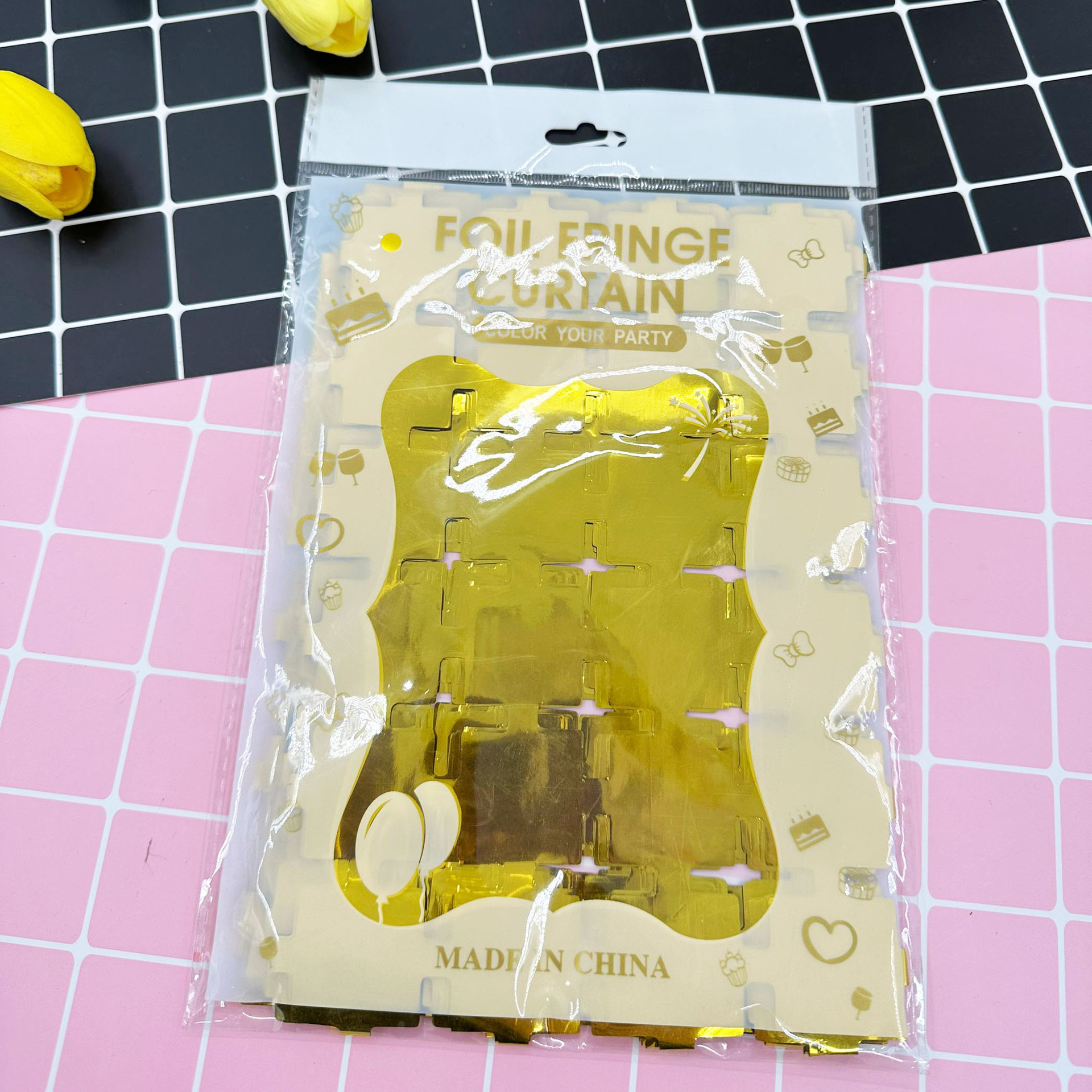 1*2m cuadrado de película de aluminio brillante cortina de seda de lluvia colorida cortina de puerta accesorios de decoración de cumpleaños pared de fondo de fiesta dibujo de flores transfronterizo