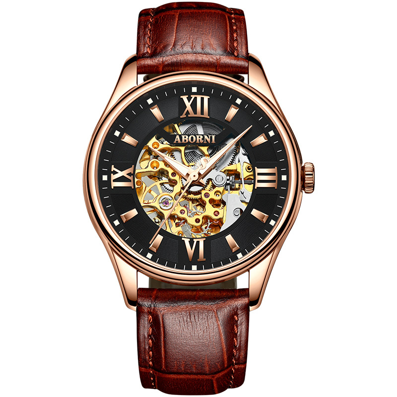 Asian Platinum brand automatic mechanical watch fashion double-sided hollow mechanical watch waterproof luminous men's belt wrist watch
