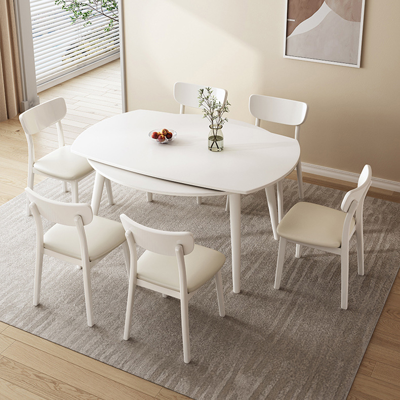 Blanco puro estilo crema roca placa mesa de comedor y silla retráctil plegable combinación redonda moderno simple pequeño apartamento sala de estar hogar
