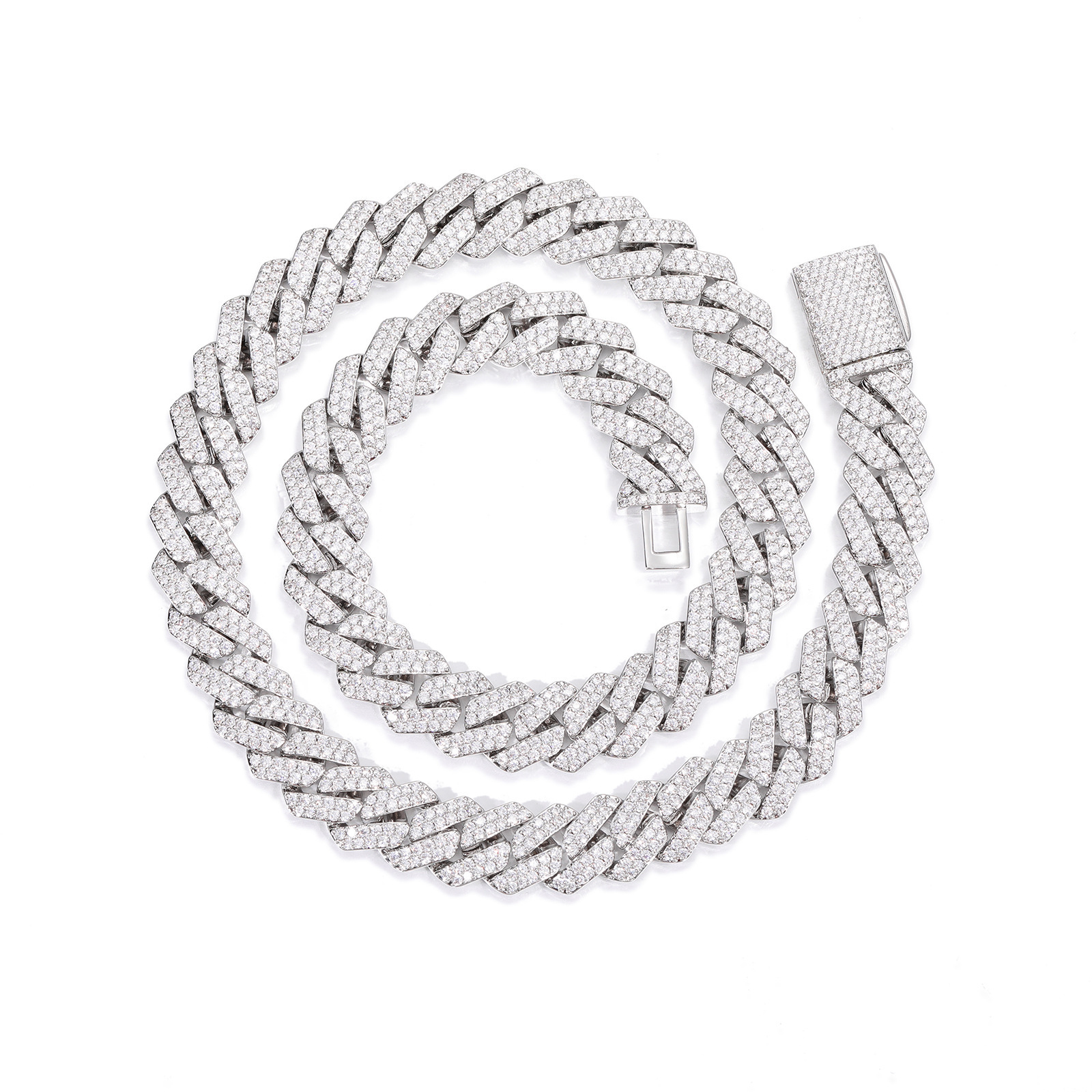 European and American Cross-Border Hot Selling Hip-Hop 12mm Double Row Copper Inlaid Zircon Cuban Chain Rhombus Trendy Brand Necklace Jewelry Men Wholesale