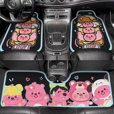 Cartoon car floor mats, Avtomobil döşəmə paspasları - zx-cute-loopy06-5060crystal-velvet-with-dot-plastic-sole-for-the-front-foot