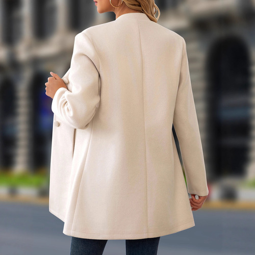 Women's casual small stand-neck long woolen coat 2025 cross-border Amazon autumn and winter new coat independent