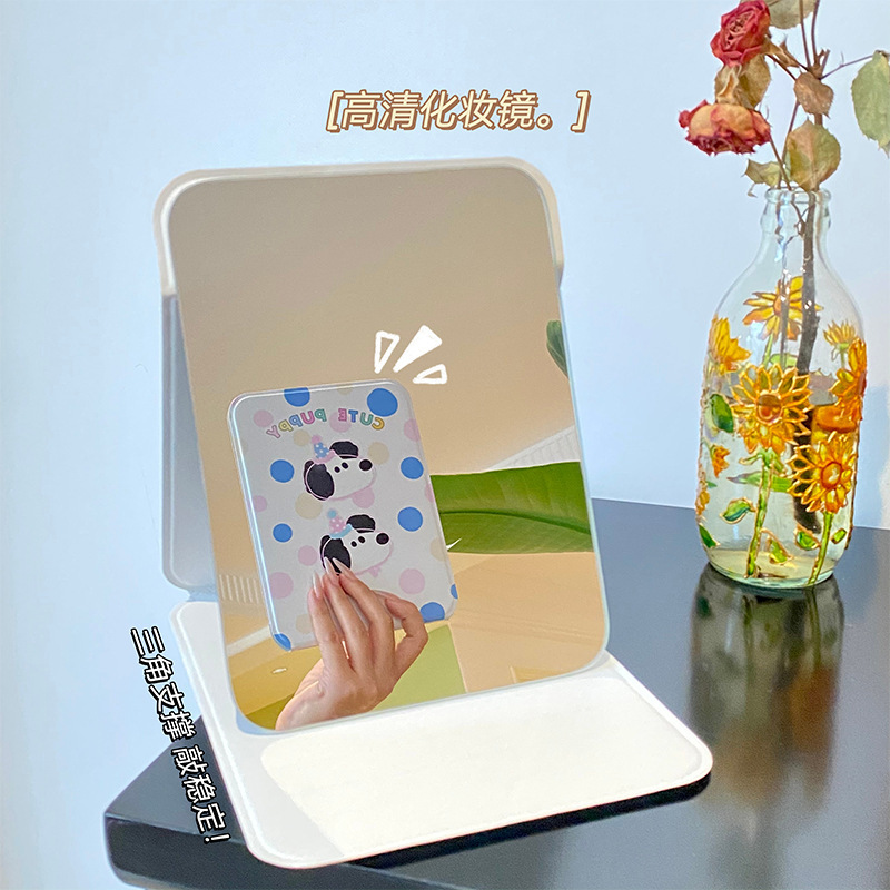 かわいい漫画大型化粧鏡女性ポータブル小型ミラー学生寮 PU 高精細折りたたみミラー卸売|undefined