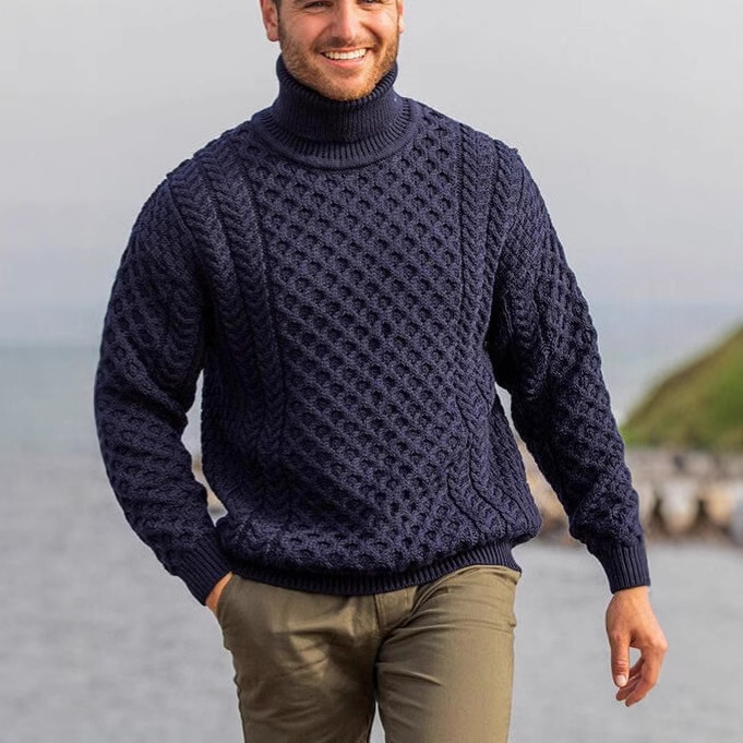 Men's Turtleneck Knitwear High-End Retro Knitwear 2025 New Cross-Border Export Alain Knitwear Versatile in Winter