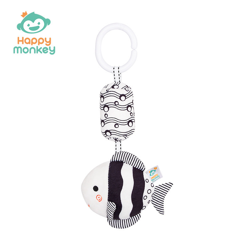 Juguete colgante para cuna Happymonkey, en blanco y negro, para recién nacidos, con campanas de viento, estimulación visual, juguete educativo temprano para bebés.