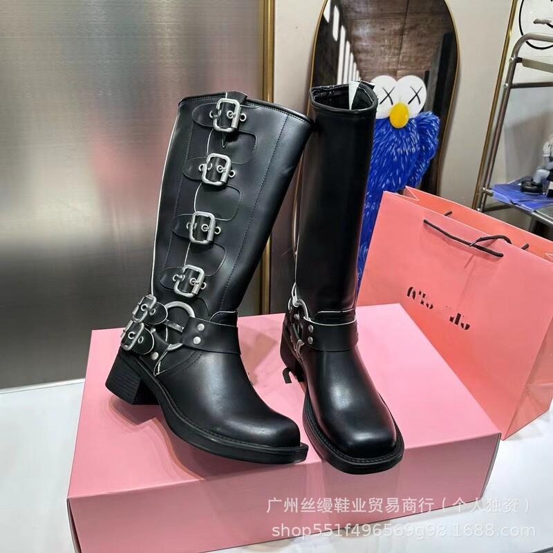 Nanyou Haute Couture Su Yinyin Meng Ling's Same Style ~ Amiu Genuine Leather Mid-Calf Western Cowboy Boots for Women, Long Boots for Female Riders
