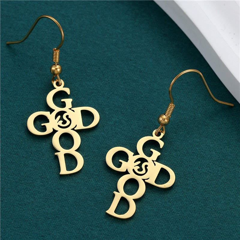 Plating Design 1 Pair Casual Elegant Cross Letter Plating 201 Stainless Steel Drop Earrings