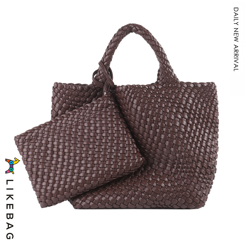 Bolso de mano de viajero de negocios transfronterizo bolso de mano de gran capacidad tejido PU 2022 nueva moda casual tejida Madre y niño bolsa